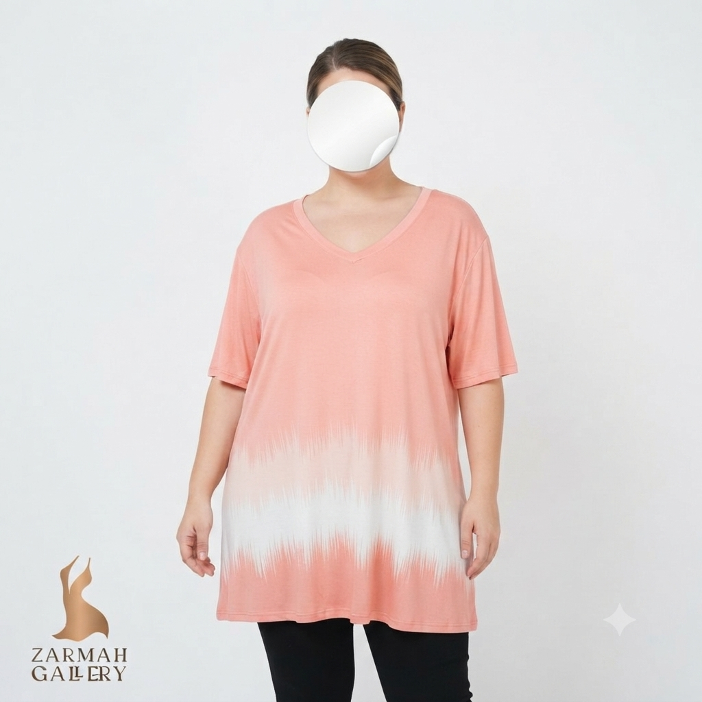 شومیز زنانه سایز بزرگ برند لولارئو طرح آمبره صورتی و سفید مناسب استایل روزمره و راحت