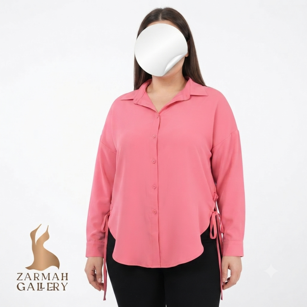 شومیز زنانه سایز بزرگ استوک وارداتی رنگ صورتی مناسب استایل مجلسی و روزمره فروشگاه زرماه گالری