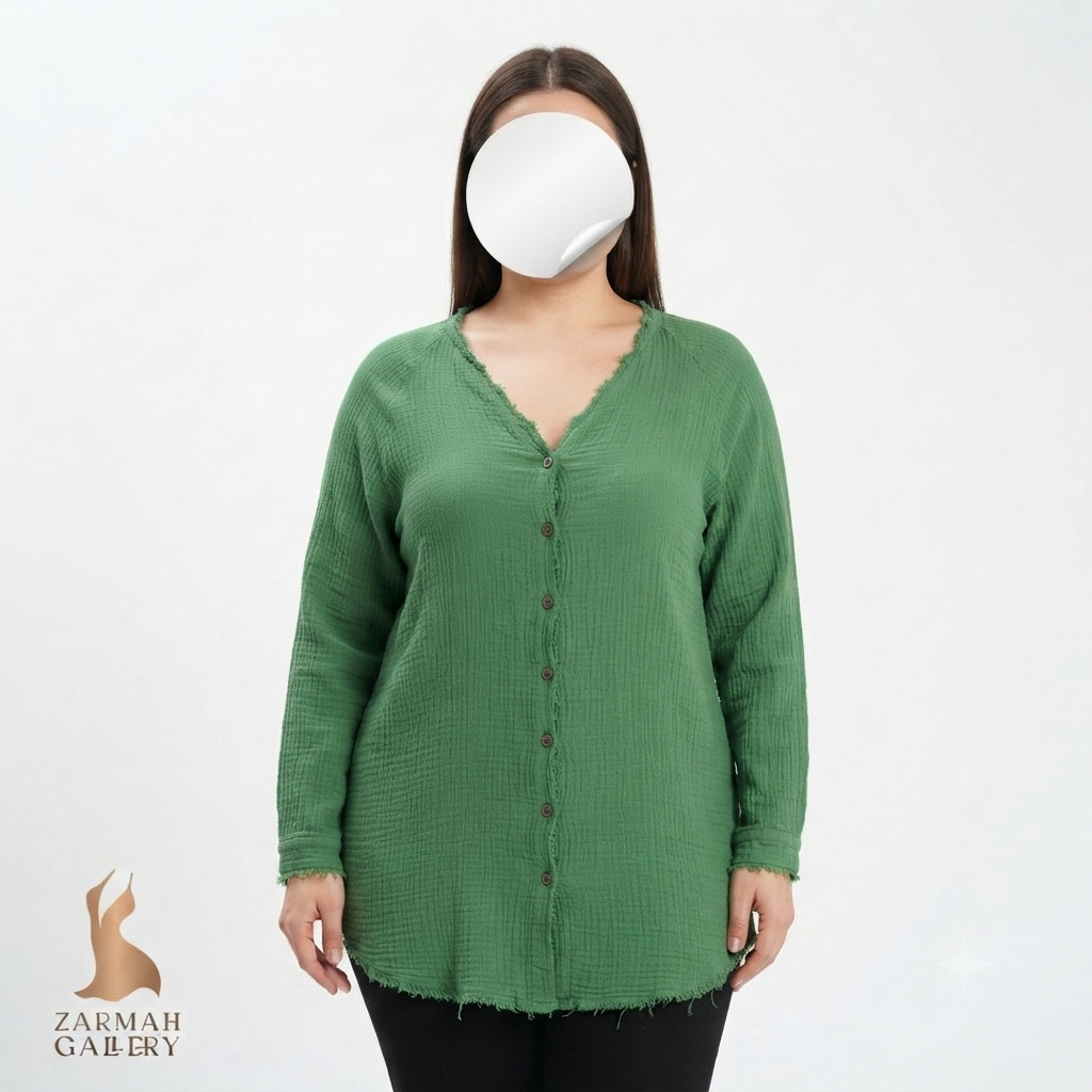 شومیز زنانه استوک وارداتی رنگ سبز صدری مناسب سایز بزرگ فروشگاه زرماه گالری