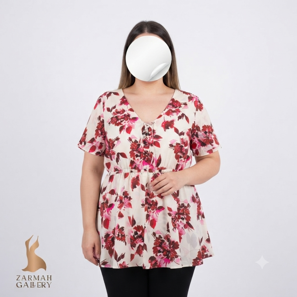 شومیز زنانه سایز بزرگ برند Torrid طرح گلدار با یقه بندی مناسب استایل تابستانه و مجلسی