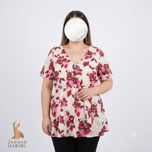 شومیز زنانه سایز بزرگ برند Torrid طرح گلدار با یقه بندی مناسب استایل تابستانه و مجلسی