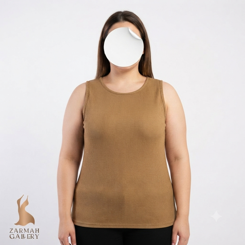 تاپ زنانه سایز بزرگ برند Shein رنگ کرم قهوهای (نود) مدل کبریتی مناسب استایل روزمره و زیر مانتویی