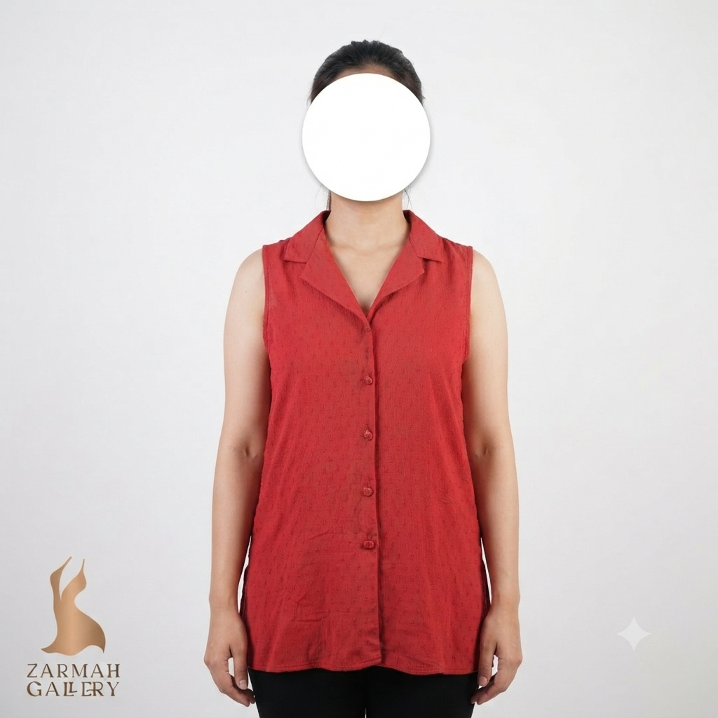 تاپ زنانه بدون آستین برند Expressions رنگ قرمز، مدل یقه دار با بندینک پشت، مناسب استایل کژوال تابستانی