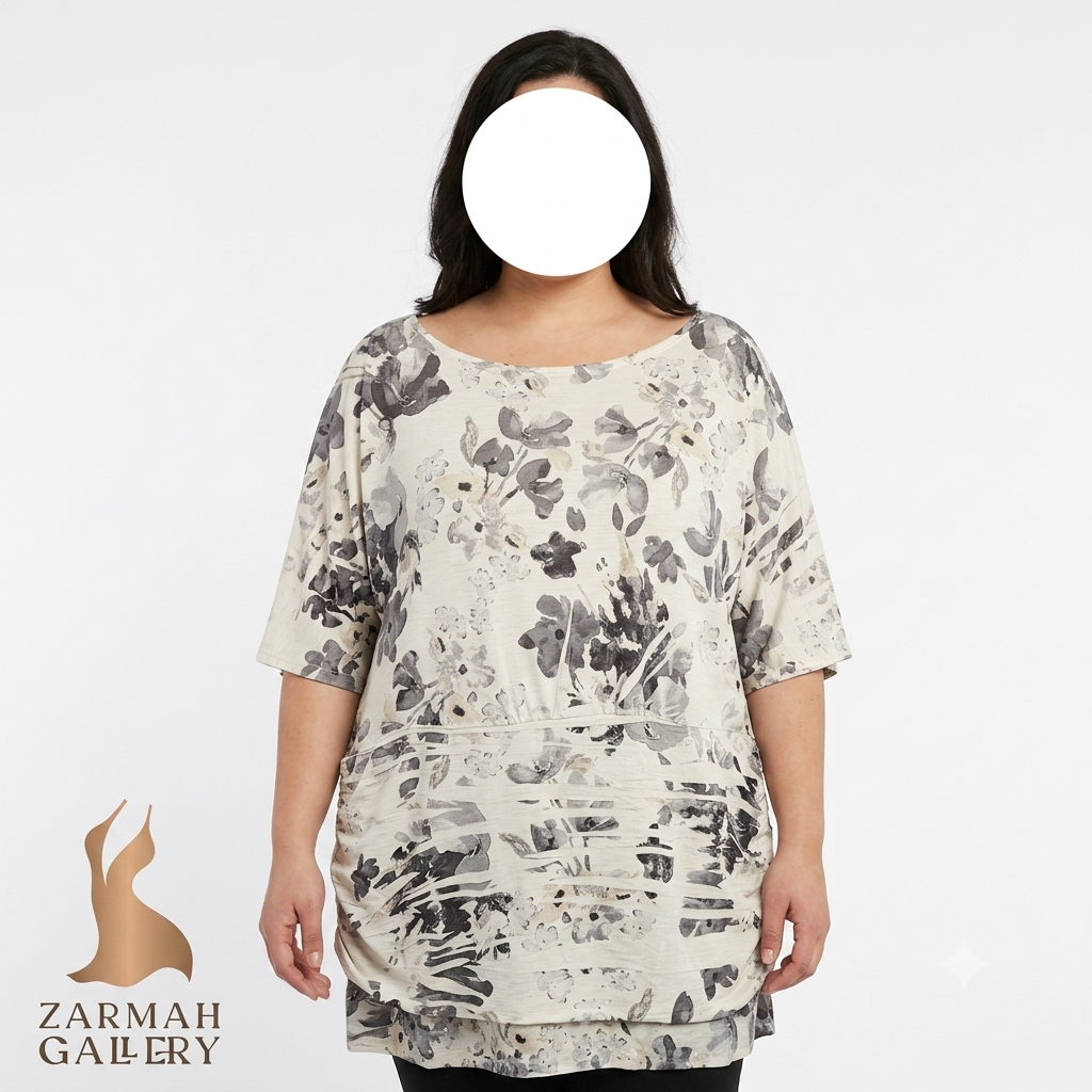 شومیز زنانه سایز بزرگ طرح گل‌دار برند Maurices رنگ کرم و مشکی مناسب استایل روزمره و راحت
