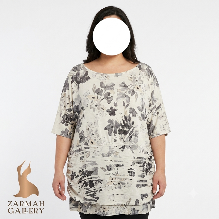 شومیز زنانه سایز بزرگ طرح گلدار برند Maurices رنگ کرم و مشکی مناسب استایل روزمره و راحت