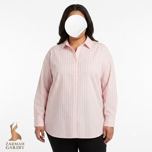 شومیز زنانه سایز بزرگ برند Croft & Barrow طرح راهراه صورتی و سفید مناسب استایل کژوال و روزمره
