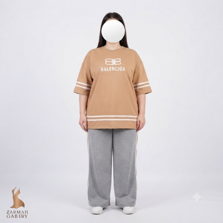 ست راحتی تیشرت و شلوار زنانه سایز بزرگ، مناسب استفاده در منزل، رنگبندی جذاب، تنخور آزاد و راحت برای سایز ۴۸ و ۵۰