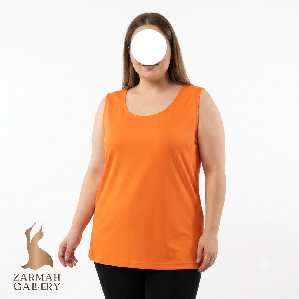 تاپ زنانه استوک وارداتی رنگ نارنجی سایز بزرگ مناسب استایل روزمره و تابستانه