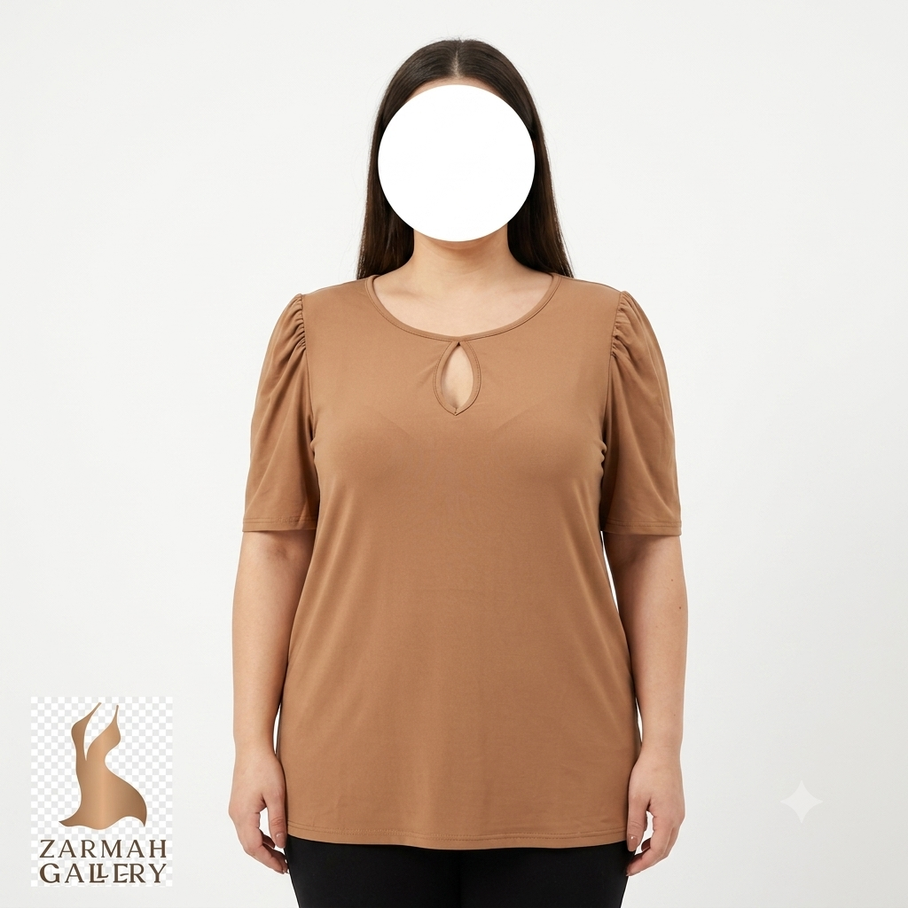 تاپ زنانه استوک وارداتی رنگ قهوه ای سایز بزرگ مناسب استایل روزمره و راحتی