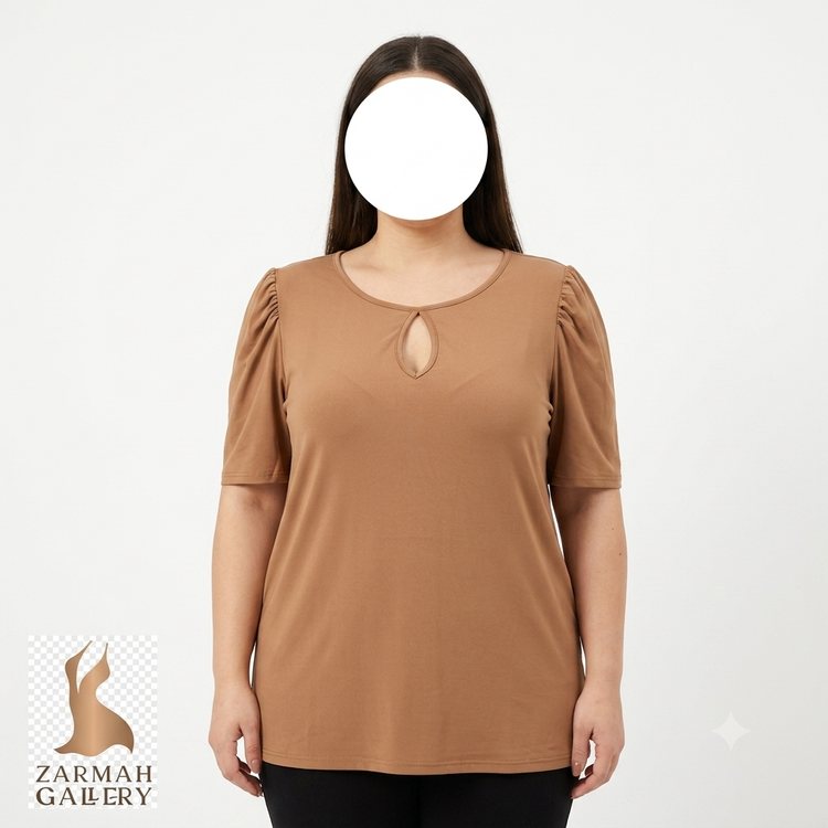 تاپ زنانه استوک وارداتی رنگ قهوه ای سایز بزرگ مناسب استایل روزمره و راحتی