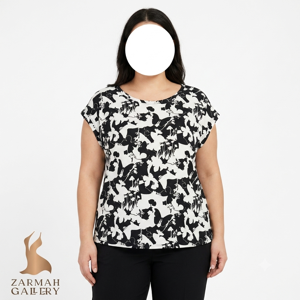 تاپ زنانه استوک وارداتی برند ال رنگ مشکی و سفید سایز بزرگ مناسب استایل روزمره و تابستانه