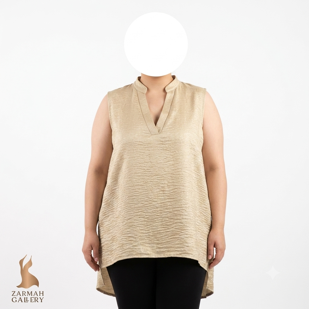 تاپ زنانه استوک وارداتی برند شین رنگ کرم روشن سایز مدیوم مناسب استایل رسمی و روزمره