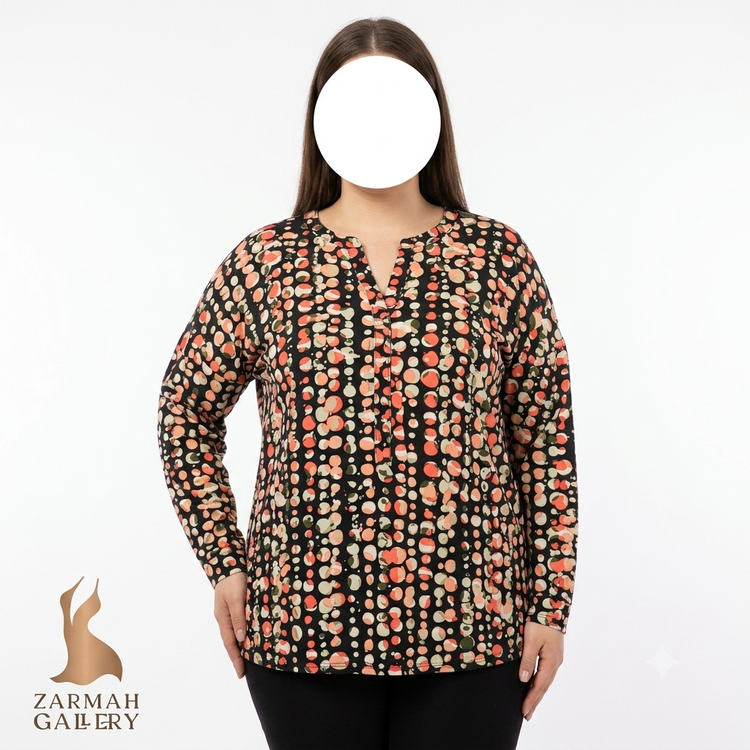 بلوز زنانه سایز بزرگ استوک وارداتی برند دانا بوچمن طرح دار رنگی مناسب استایل روزمره و رسمی