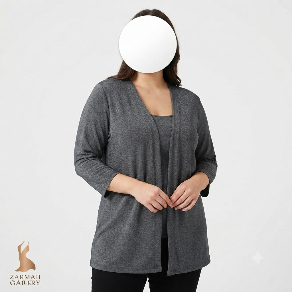 شومیز رویه زنانه سایز بزرگ استوک وارداتی برند جان پل ریچارد رنگ خاکستری مناسب استایل رسمی و روزمره