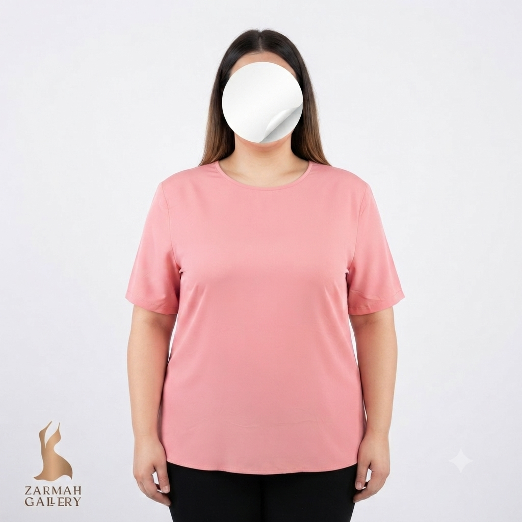زنانه سایز بزرگ استوک وارداتی برند نورا نوح رنگ صورتی یقه گرد ساده آستین کوتاه مناسب استایل روزمره و تابستانه
