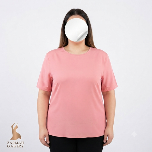 زنانه سایز بزرگ استوک وارداتی برند نورا نوح رنگ صورتی یقه گرد ساده آستین کوتاه مناسب استایل روزمره و تابستانه
