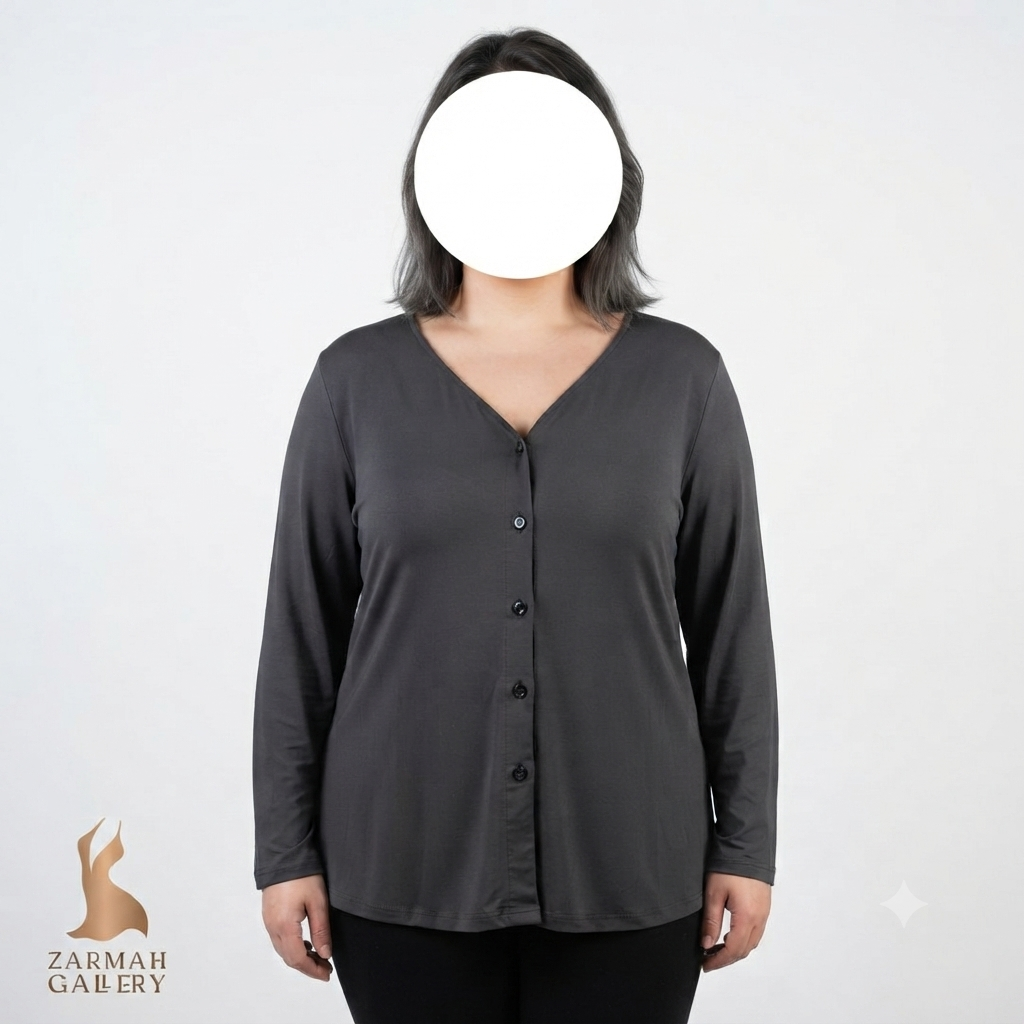 شومیز زنانه سایز بزرگ استوک وارداتی برند جسیکا لندن رنگ مشکی یقه هفت آستین بلند مناسب استایل روزمره و رسمی