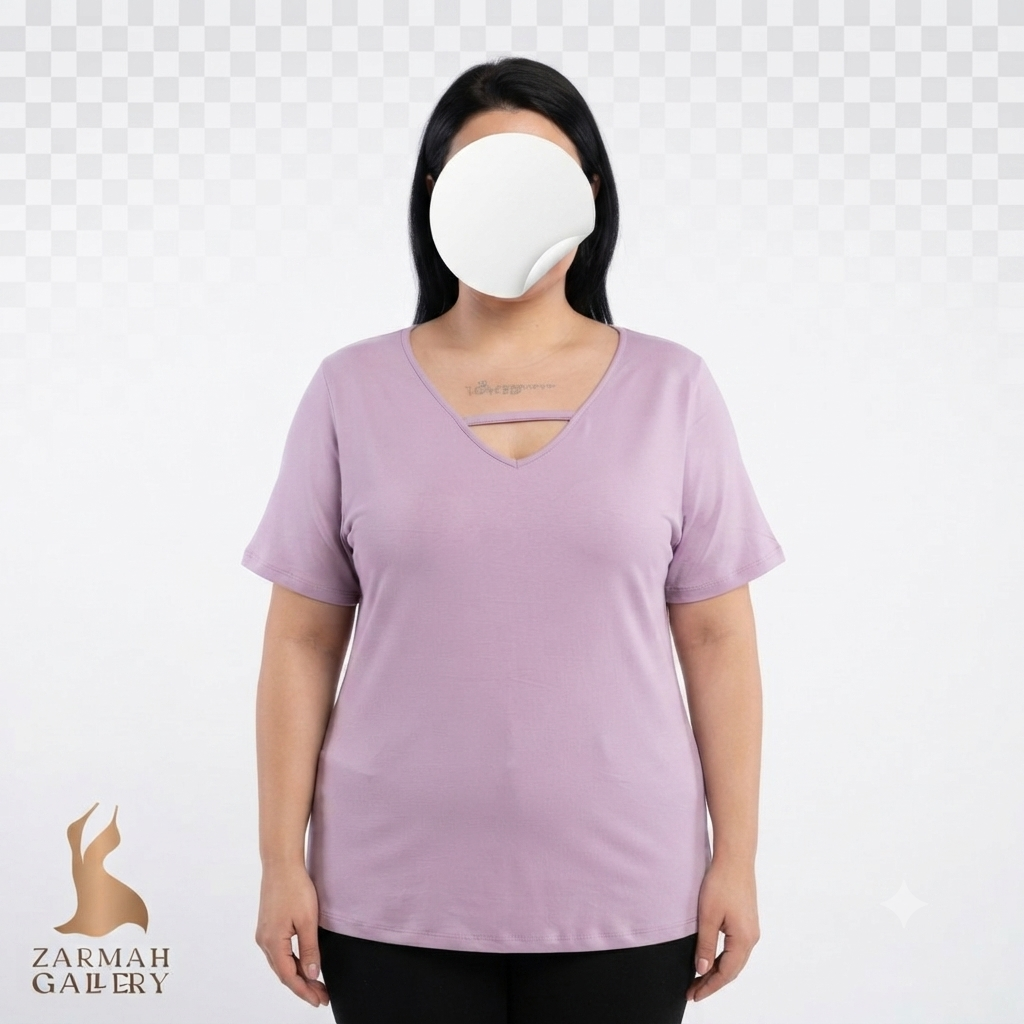 تیشرت زنانه سایز بزرگ استوک وارداتی برند ترنکویلیتی رنگ یاسی یقه هفت کد 3334