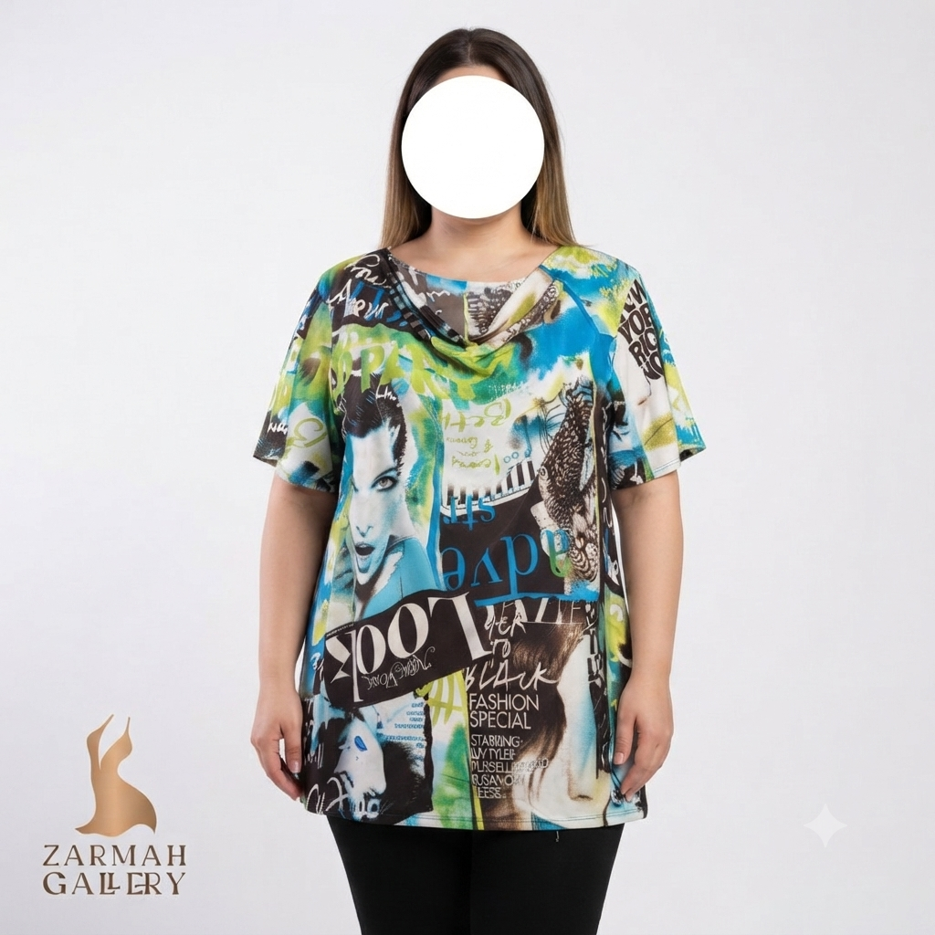 شومیز زنانه سایزبزرگ استوک وارداتی طرح‌دار چندرنگ کد 3341