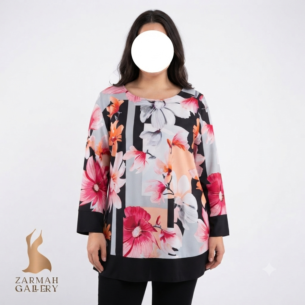 شومیز زنانه سایزبزرگ استوک وارداتی برند آلفرد دانر طرح گل‌دار رنگی کد 2 مناسب سایز 60 و 62