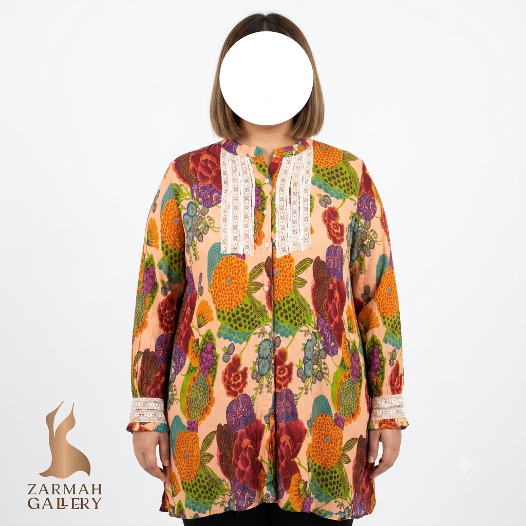 شومیز زنانه طرحدار گلدار رنگی سایز بزرگ استوک وارداتی مناسب استایل تابستانی و روزمره فری سایز