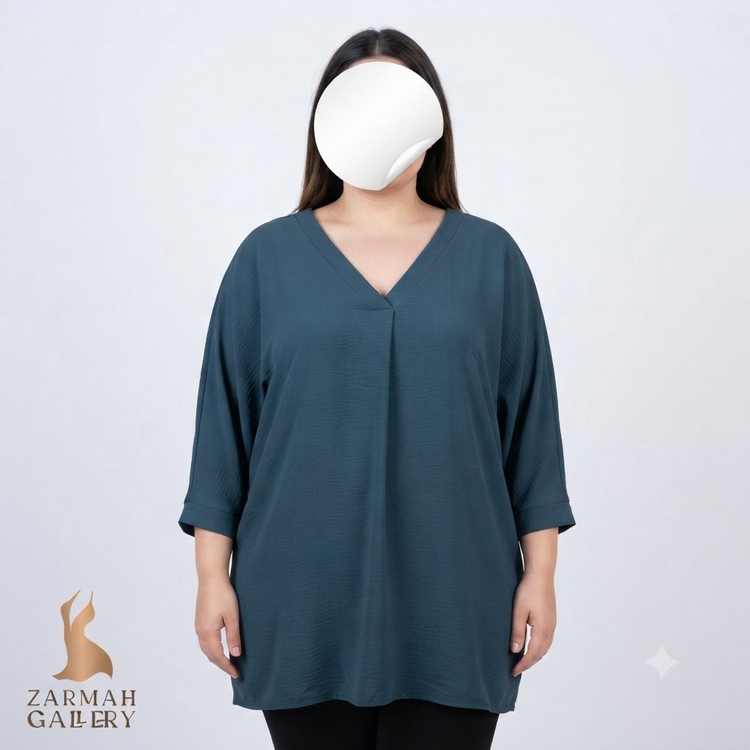 شومیز زنانه سایز بزرگ استوک اروپایی برند فرد دیوید رنگ تیره یقه هفتی مناسب استایل روزمره و راحت