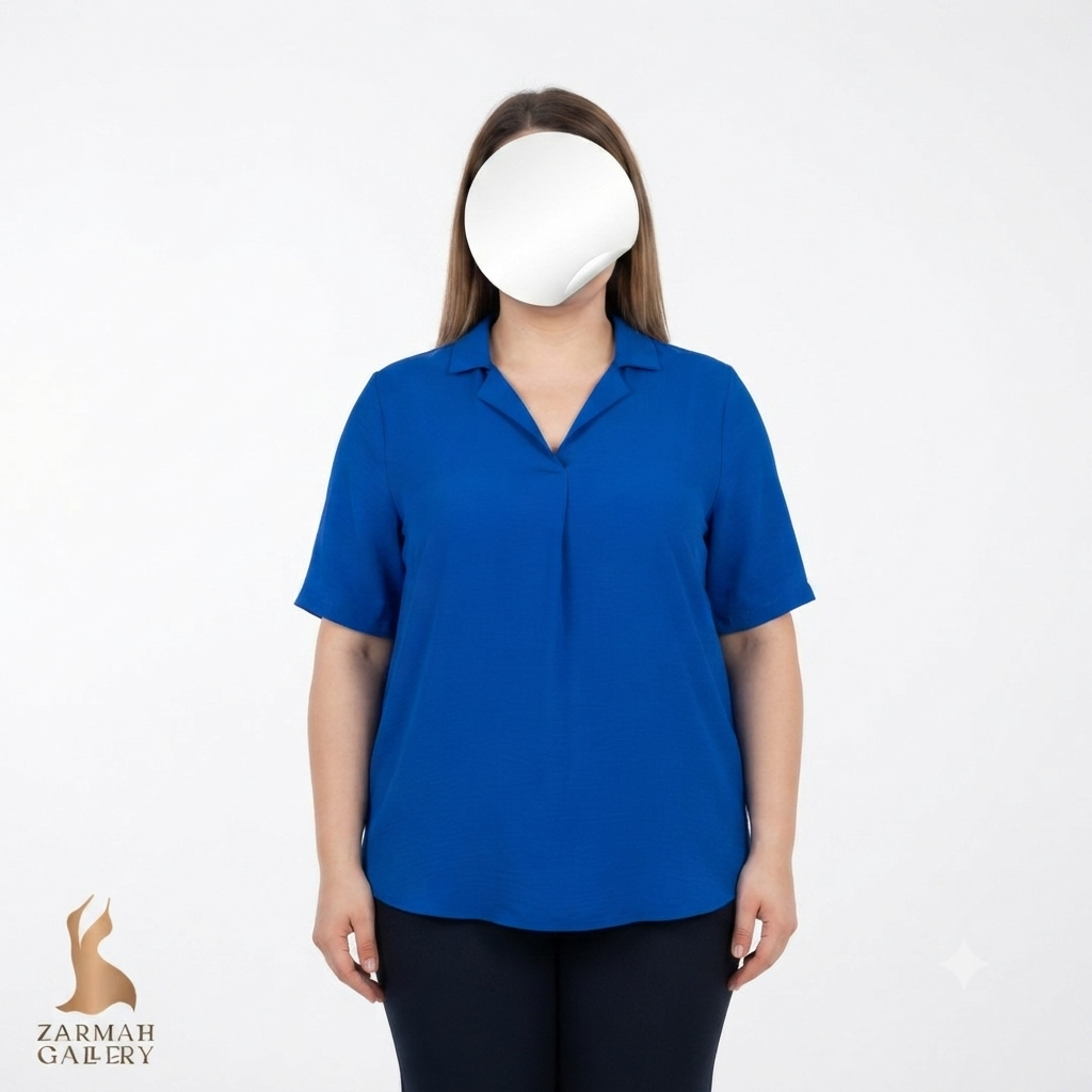 شومیز زنانه سایز بزرگ استوک اروپایی رنگ آبی کاربنی سایز XXL مناسب استایل رسمی و روزمره