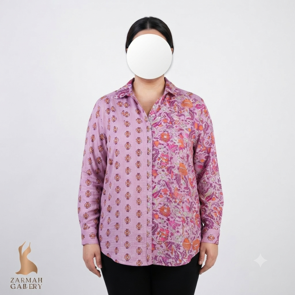 شومیز زنانه سایز بزرگ استوک وارداتی برند ناکس روز طرح‌دار رنگ یاسمنی و صورتی مناسب استایل رسمی و شیک