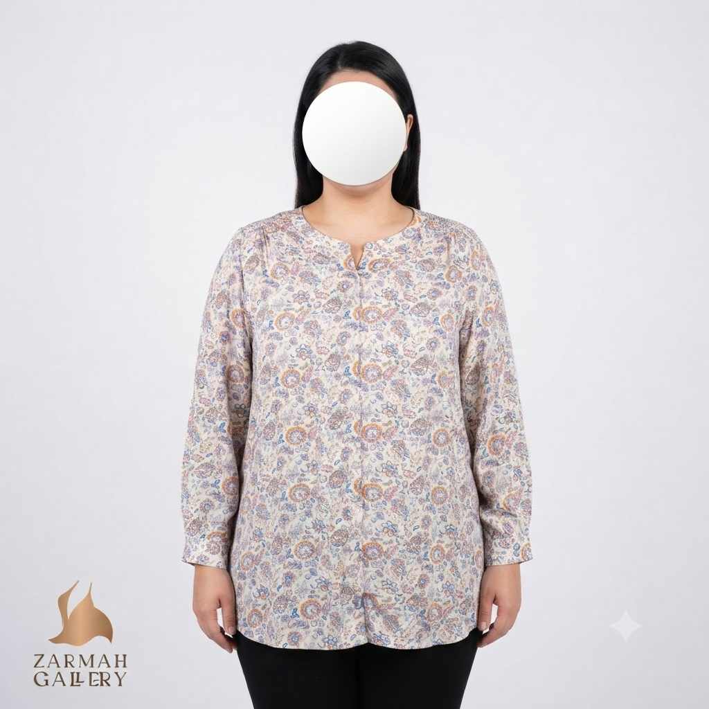 شومیز زنانه سایز بزرگ استوک وارداتی برند رز اند اولیو با طرح گل‌دار سنتی رنگی مناسب استایل تابستانه و روزمره