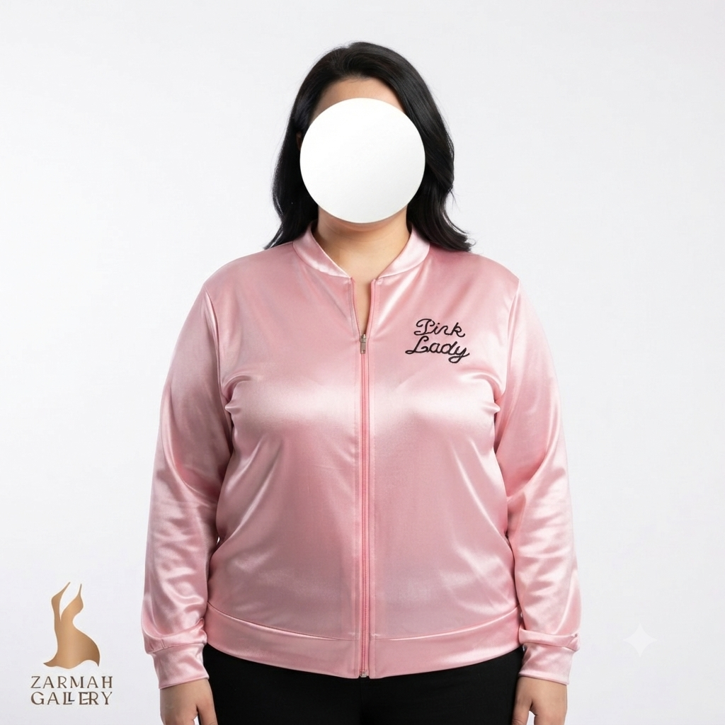سویشرت زنانه سایز بزرگ استوک وارداتی رنگ صورتی براق مدل Pink Lady مناسب استایل اسپرت و روزمره