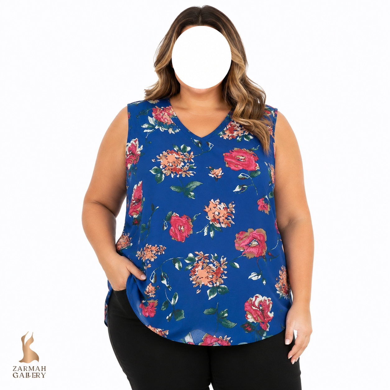 تاپ زنانه سایز بزرگ استوک وارداتی برند چلسی اند تئودور رنگ آبی گل‌دار کد ۴۰۳۸