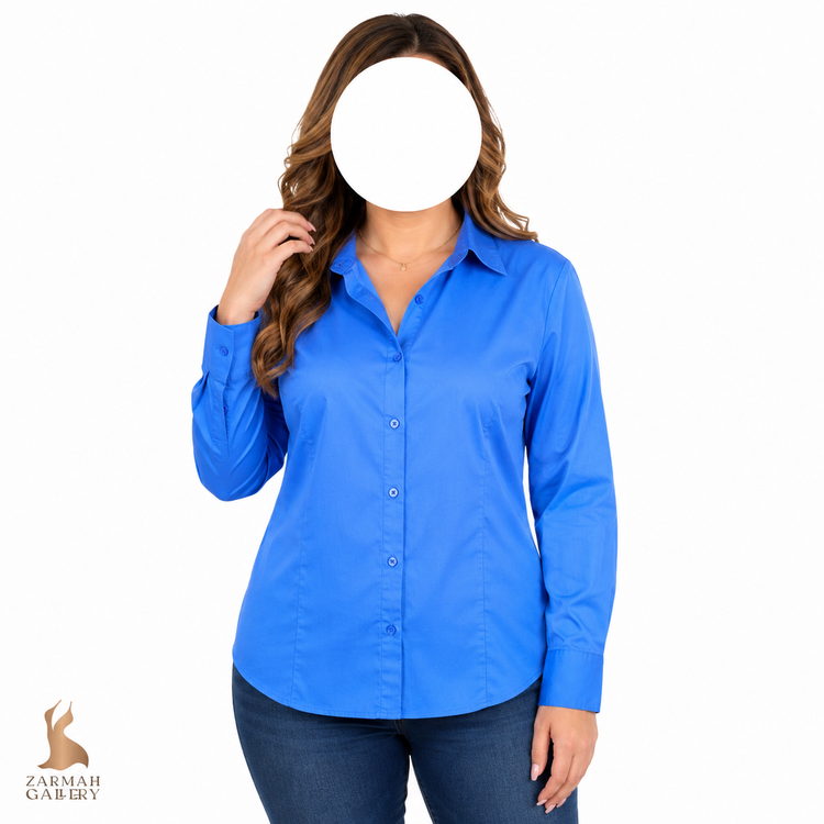 شومیز آبی کاربنی زنانه استوک وارداتی برند ورثینگتون کد 3715 با طراحی شیک و خوشدوخت مناسب استایل رسمی و اداری در زرماه گالری