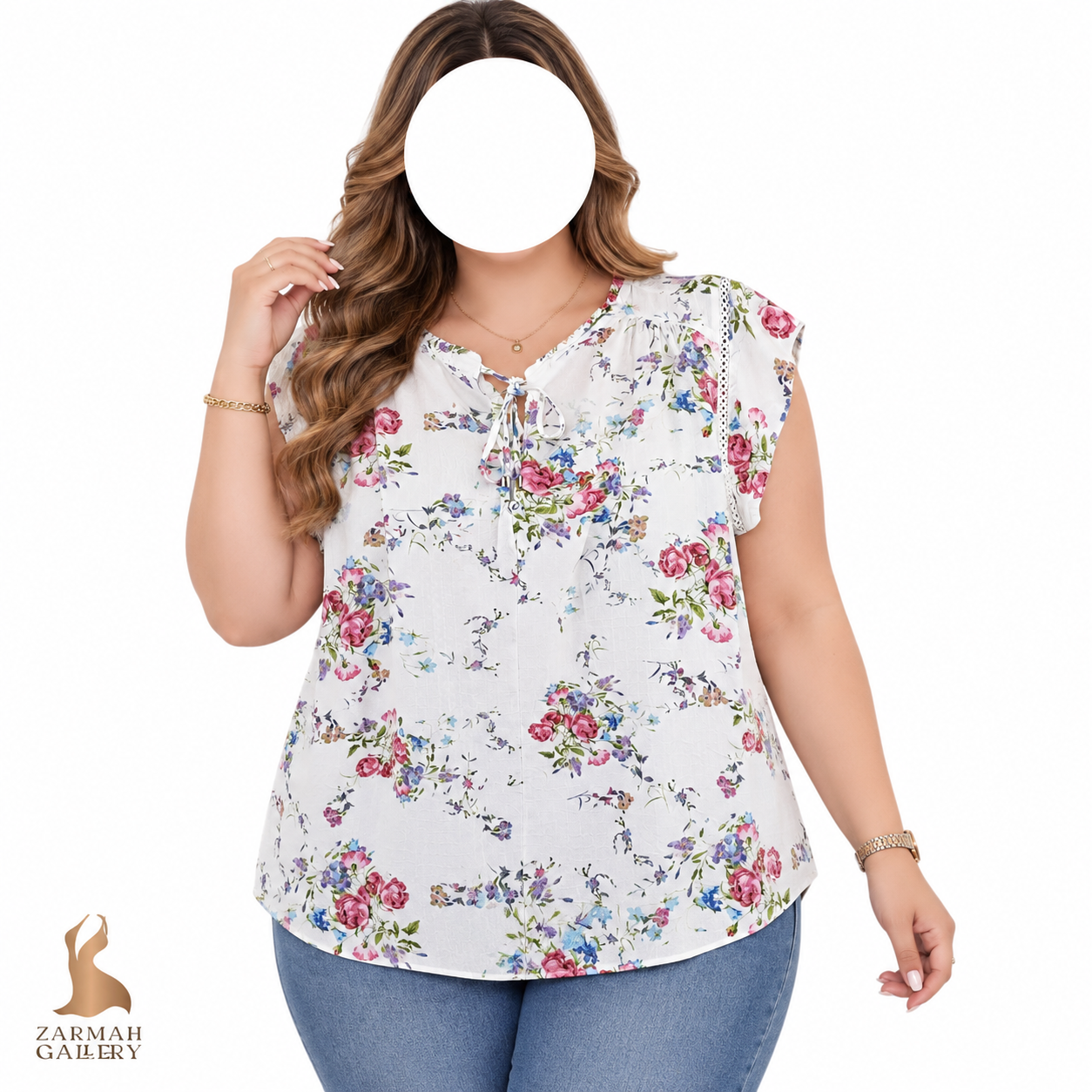 شومیز زنانه استوک وارداتی برند بوفالو دیوید بیتون کد 3212 طرح گل‌دار رنگ سفید مناسب استایل تابستانی و مجلسی