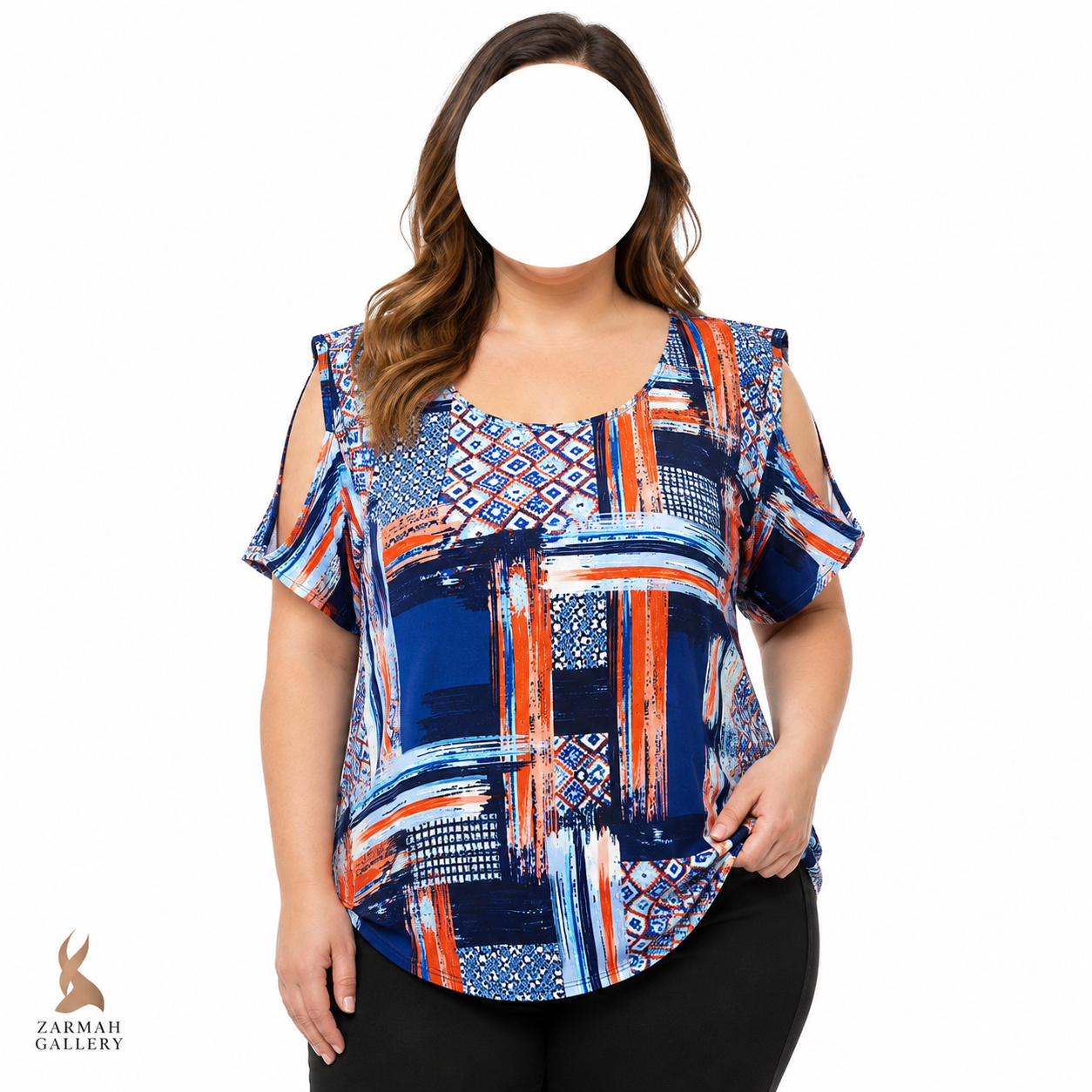 تیشرت زنانه سایز بزرگ استوک وارداتی برند آوا جیمز کد 4206 رنگی طرحدار مناسب استایل تابستانه و روزمره