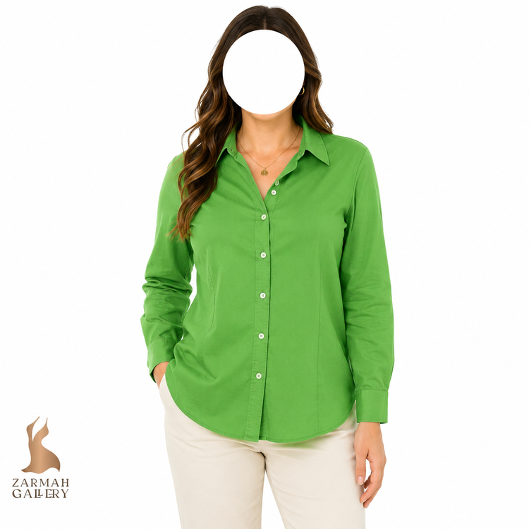 شومیز زنانه استوک وارداتی برند د لیمیتد رنگ سبز روشن مدل دکمهدار مناسب استایل رسمی و روزمره در فروشگاه زرماه گالری