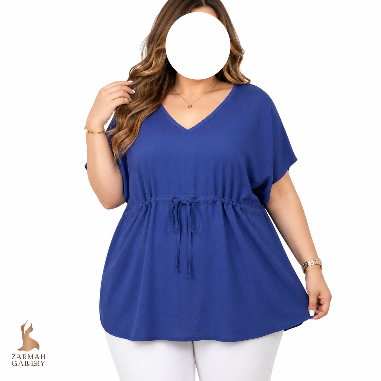 شومیز زنانه استوک وارداتی برند اکوئائر رنگ آبی کاربنی مدل یقه هفت با بند تنظیم کمر مناسب استایل روزمره و رسمی در فروشگاه زرماه گالری