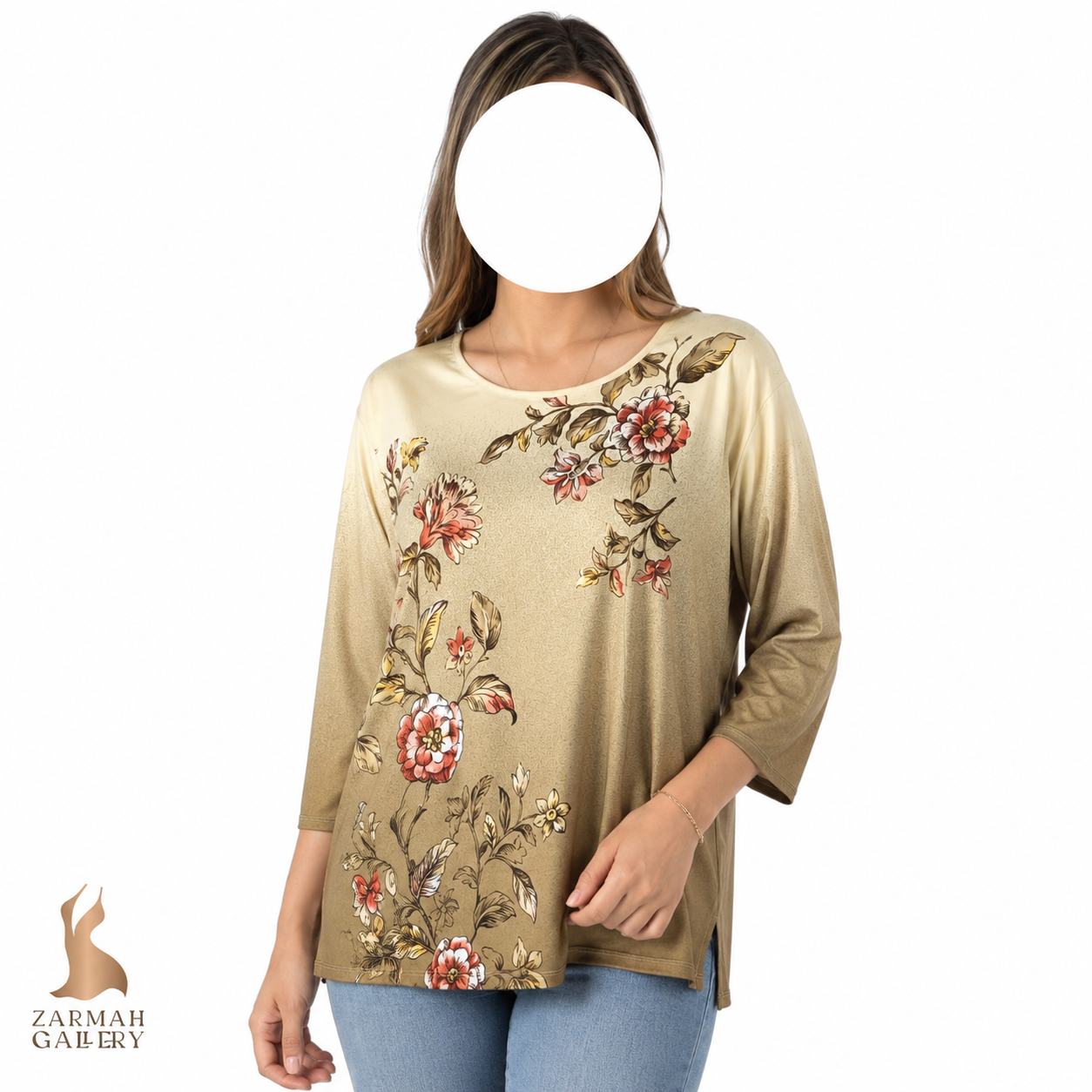 بلوز زنانه استوک وارداتی برند بانورث کرم رنگ با طرح گل‌دار مناسب استایل رسمی و روزمره