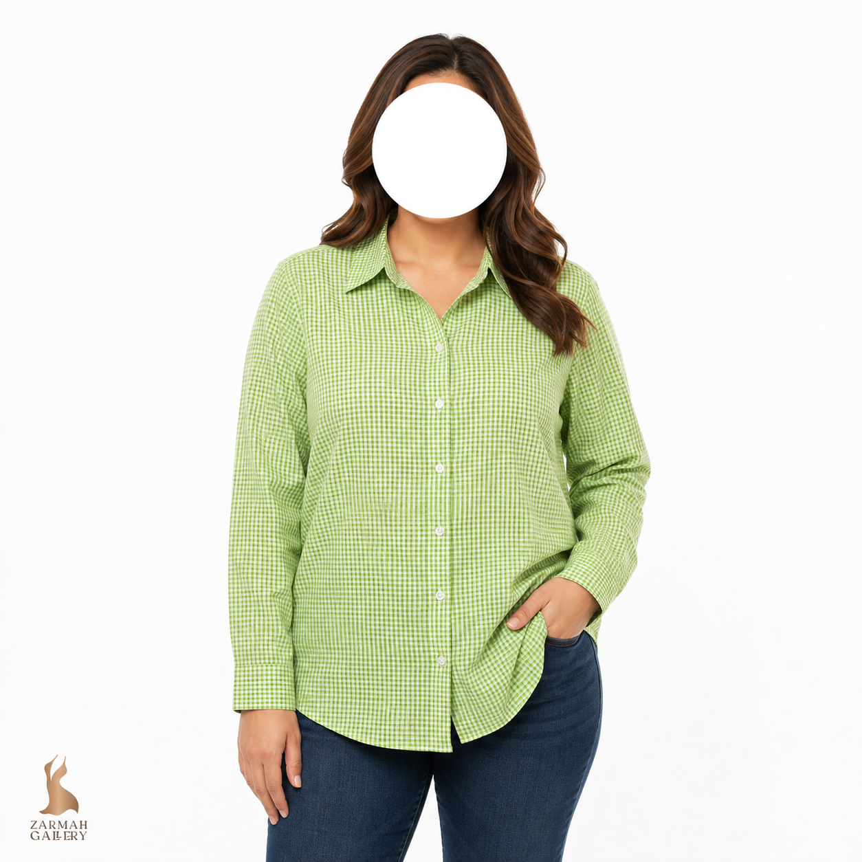 شومیز زنانه استوک وارداتی برند چاپس کلاسیک طرح چهارخانه سبز رنگ آستین بلند کد 3787 مناسب استایل روزمره و بهاری