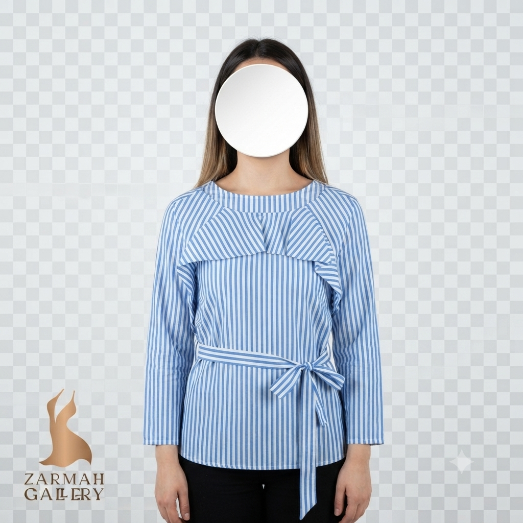 بلوز زنانه استوک اروپایی برند H&M طرح راه راه آبی و سفید سایز ۳۶ و ۳۸ مناسب استایل رسمی و روزمره