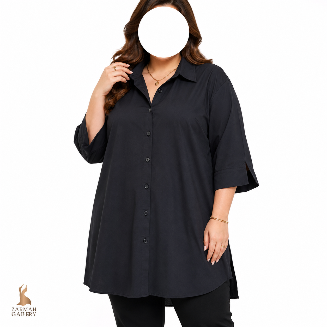 شومیز سایز بزرگ زنانه استوک وارداتی برند اوینیو رنگ مشکی آستین متوسط مناسب استایل رسمی، روزمره و اداری