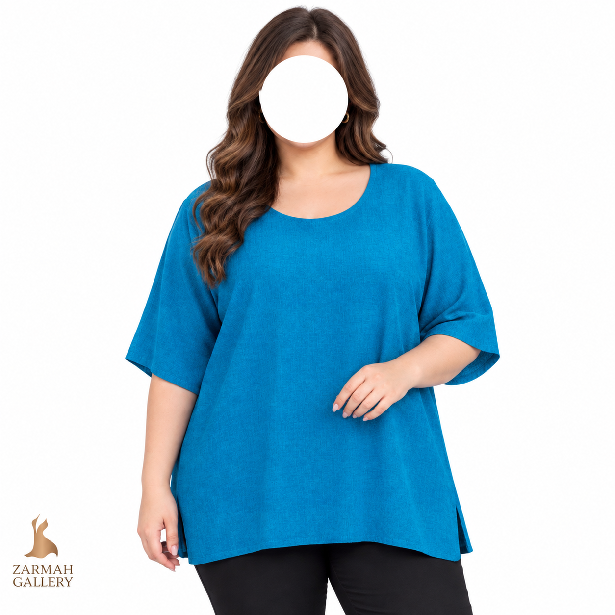 بلوز سایز بزرگ زنانه استوک وارداتی برند نینو کالیفرنیا آبی‌رنگ مناسب استایل تابستانه و روزمره