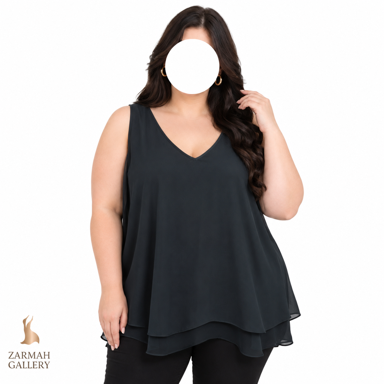 تاپ زنانه سایز بزرگ استوک وارداتی برند لین براینت رنگ مشکی بلند مناسب استایل روزمره و مهمانی