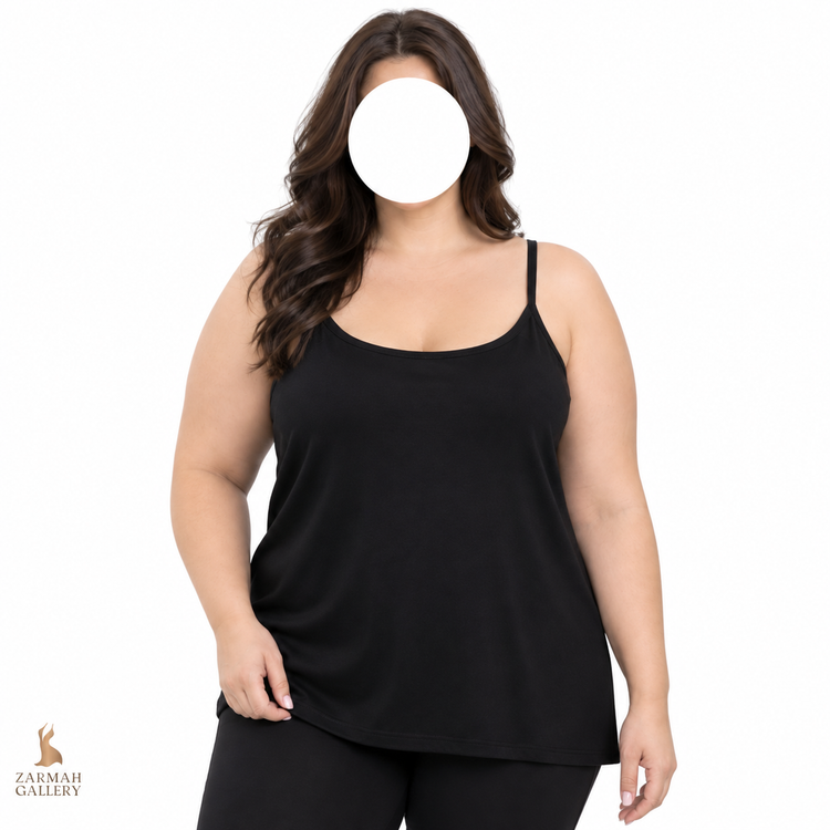تاپ زنانه استوک وارداتی برند ونزیا جینز رنگ مشکی سایز بزرگ مناسب استایل مهمانی و روزمره