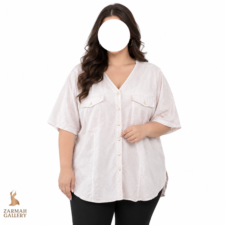 شومیز یاسی زنانه استوک وارداتی برند وستپورت با جیب روی سینه سایز بزرگ مناسب استایل روزمره و راحت