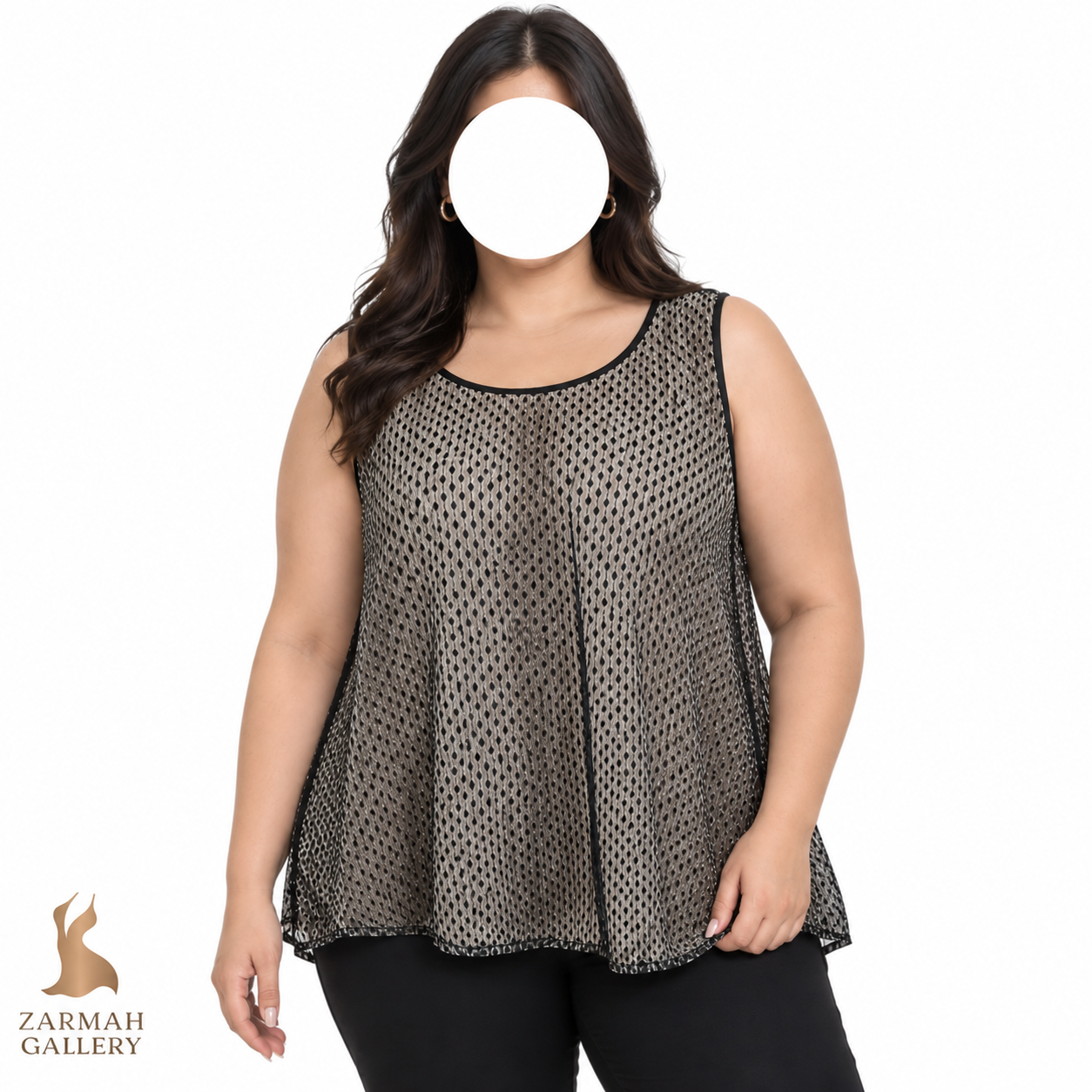 تاپ زنانه استوک وارداتی برند کلدواتر کریک طرح توری و مشکی کرم سایز بزرگ مناسب استایل مجلسی و شیک