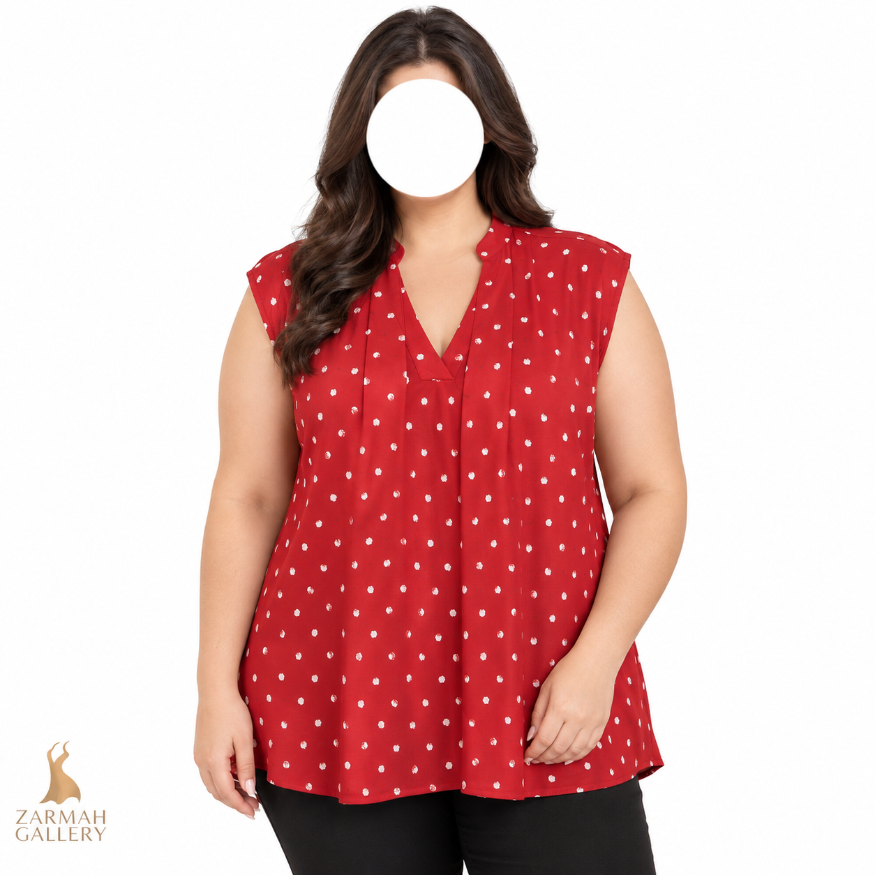 تاپ زنانه استوک وارداتی برند لرد اند تیلور طرح خالخالی قرمز رنگ سایز بزرگ مناسب استایل تابستانه و روزمره