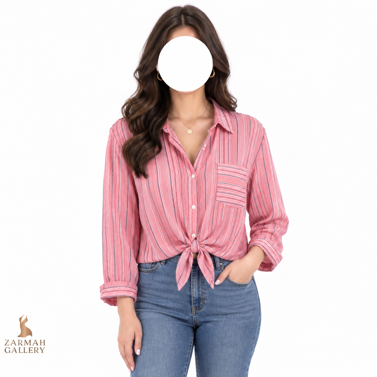 شومیز زنانه استوک وارداتی برند Westport طرح راه راه صورتی و سفید سایز ۴۰ تا ۴۲ مناسب استایل روزمره و بهاری