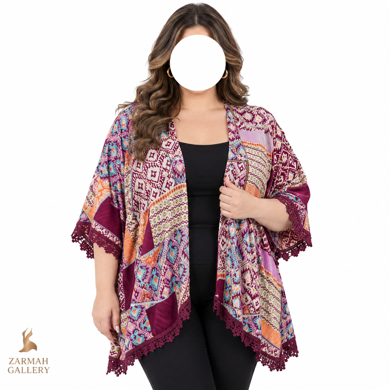 شومیز رویه زنانه سایز بزرگ طرح‌دار سنتی رنگارنگ برند وارداتی فاین تاچ گرید A مدل کیمونویی تابستانی خنک