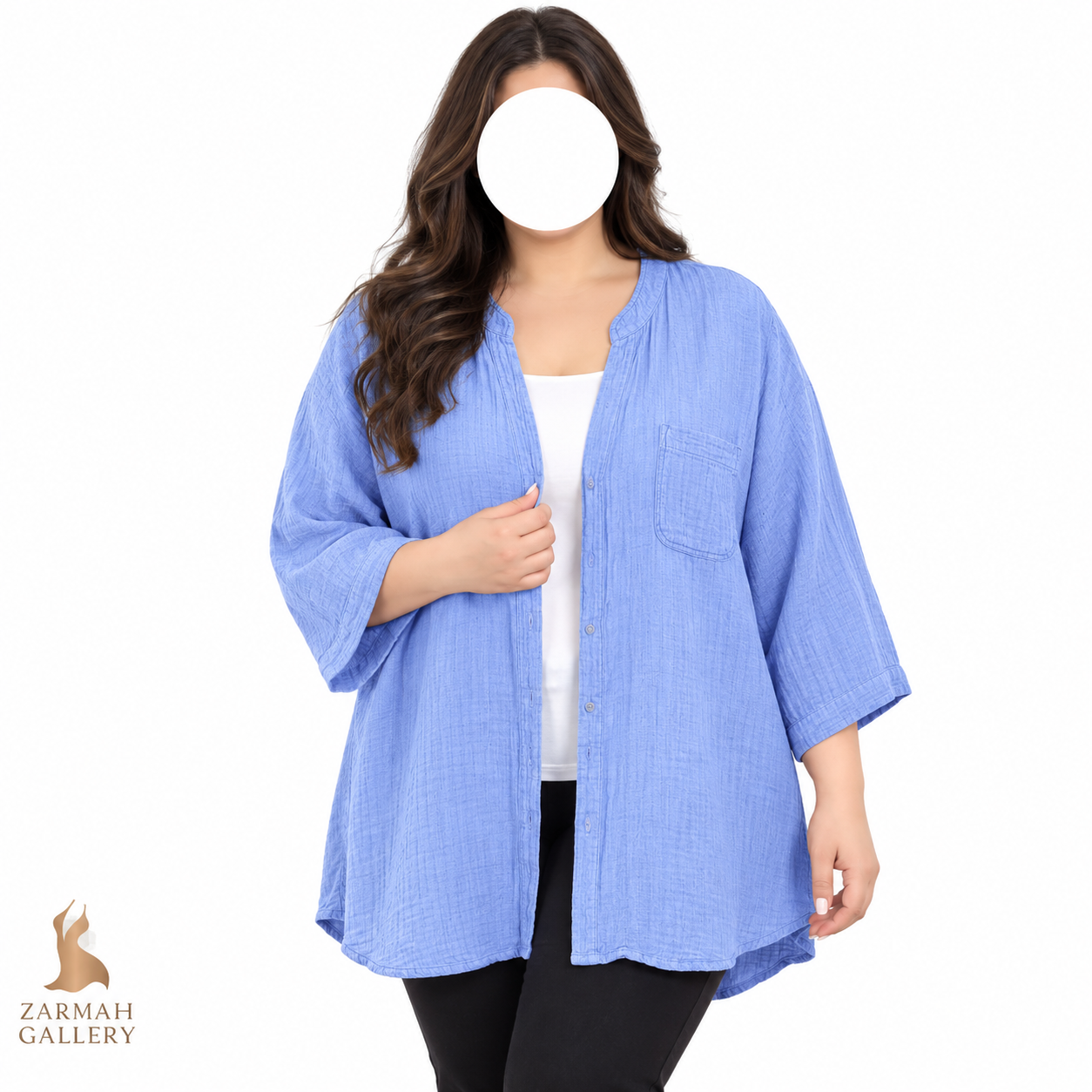 شومیز نخی زنانه سایز بزرگ وارداتی گرید A برند نورث استایل (NorthStyle) رنگ آبی روشن جیبدار اسپرت و راحتی