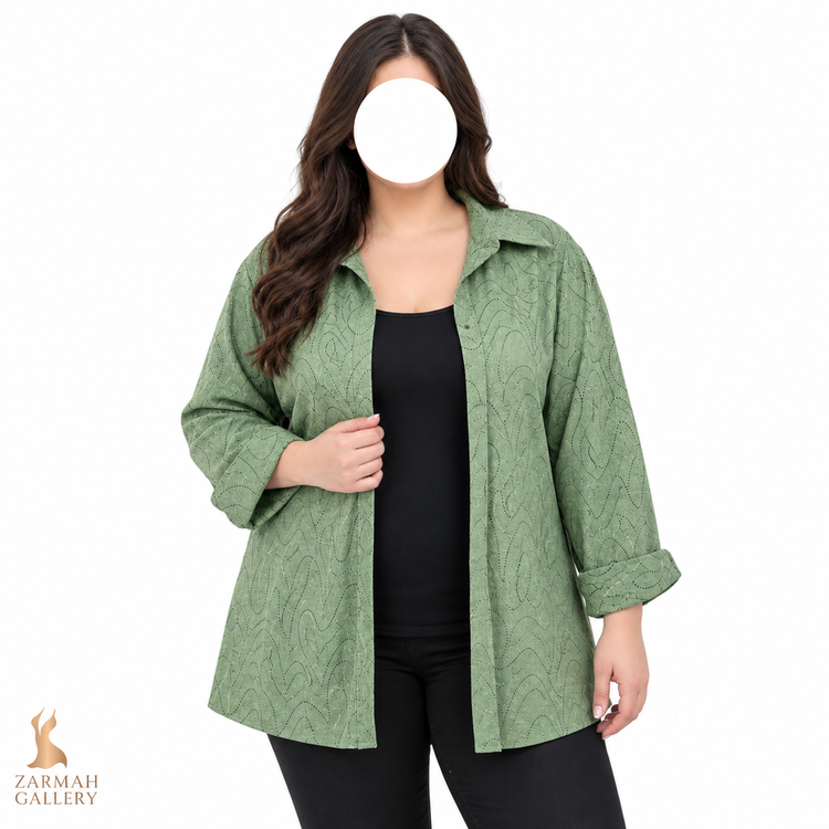 شومیز زنانه سایز بزرگ استوک وارداتی برند dressbarn رنگ سبز مناسب استایل روزمره و بهاره
